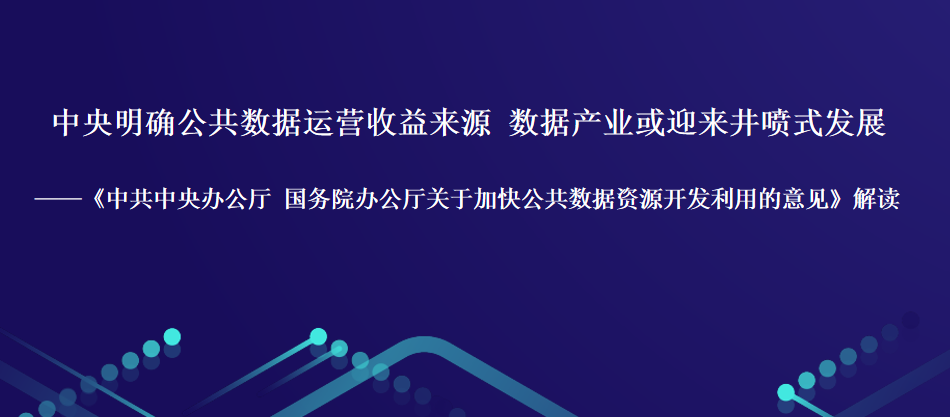 中央明确公共数据运营收益来源 数据产业或迎来井喷式发展——《中共中央办公厅 国务院办公厅关于加快公共数据资源开发利用的意见》解读